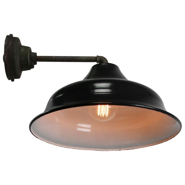Industrial Vintage Industrial Black Enamel Cast Iron Wall Light For Sale - Image 3 of 7