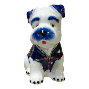 White Blue Color Glaze Ceramic Puppy Dog Deco Figure