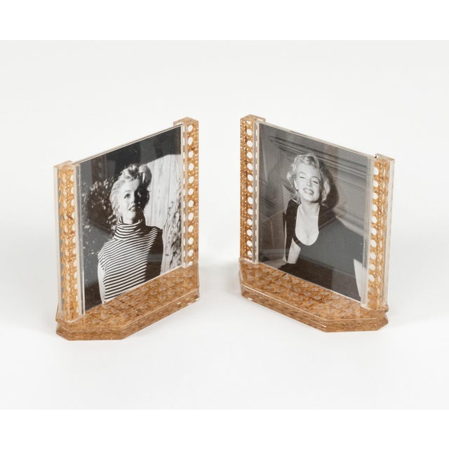 Wood Mid-Century Modern Acrylic and Rattan Picture Frames from Christian Dior, 1970s, Set of 2 For Sale - Image 7 of 14