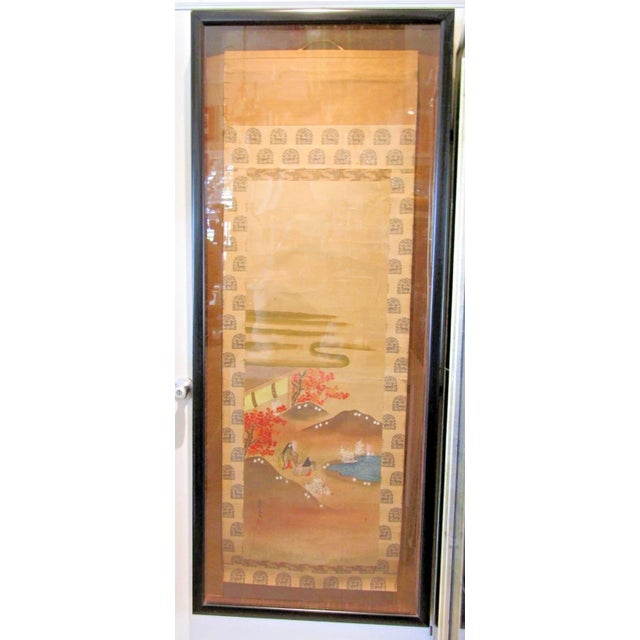 Wood Pair of Large Antique Japanese Scrolls Signed Toso Mitsunori in Custom Frames For Sale - Image 7 of 14
