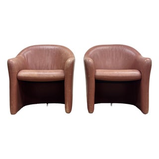Vintage MCM Barrel Chairs in Blush Leather, a Pair For Sale