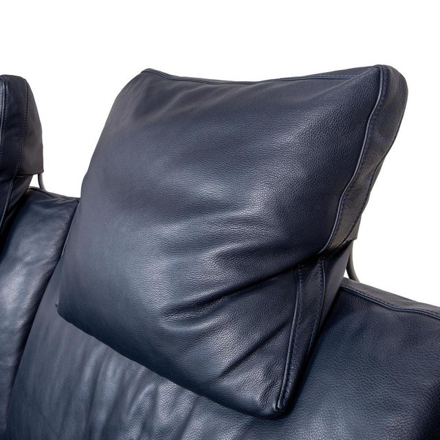 Animal Skin Dark Blue Leather Sesame Two-Seater Sofa with Chrome Feet from FSM For Sale - Image 7 of 13