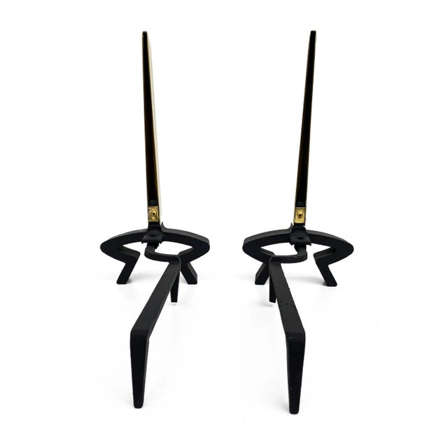 Mid 20th Century 1950s Mid Century Brass and Iron Andirons by Donald Deskey - a Pair For Sale - Image 5 of 9