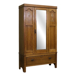 Antique Arts and Crafts Oak Wardrobe, 1900s For Sale