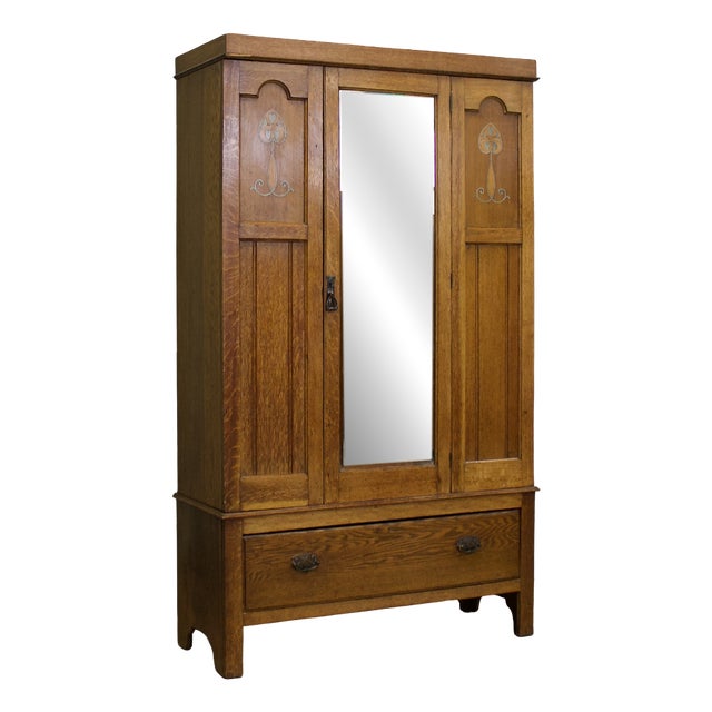 Antique Arts and Crafts Oak Wardrobe, 1900s For Sale