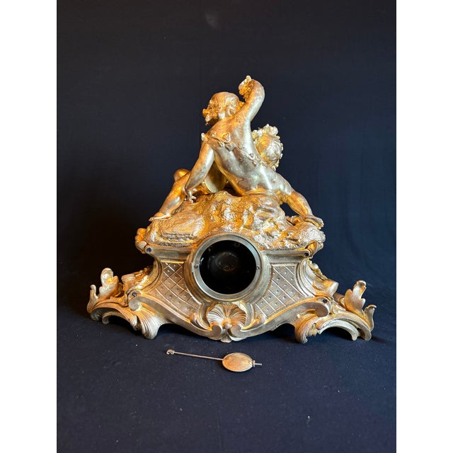 1860 French Louis XV Gilt Ormolu Clock Set – 3 Pieces For Sale - Image 11 of 17