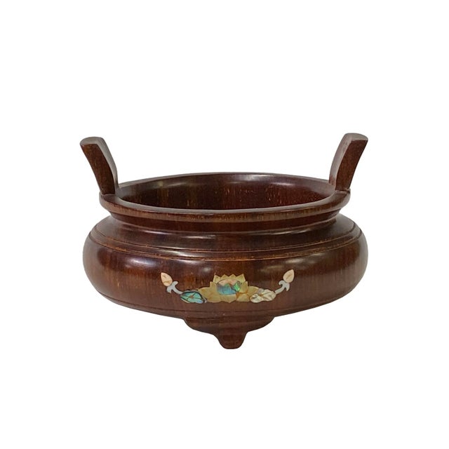 Wood Chinese Zen Oriental Round Wood Ding Shape Incense Display For Sale - Image 7 of 7
