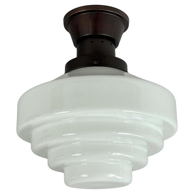 Swedish Opaline Glass & Burnished Copper Flush Mount, 1940s For Sale - Image 16 of 16