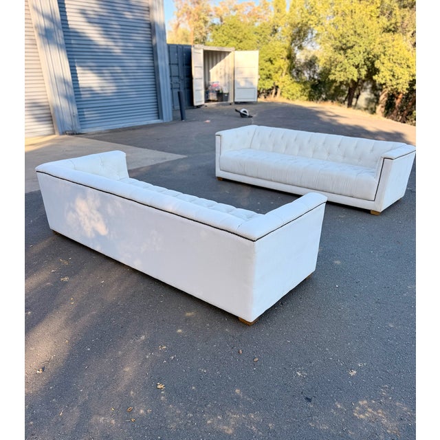 Restoration Hardware Kensington Tufted Sofas - Two (96") – Cream Upholstered – Excellent Condition For Sale In San Francisco - Image 6 of 12