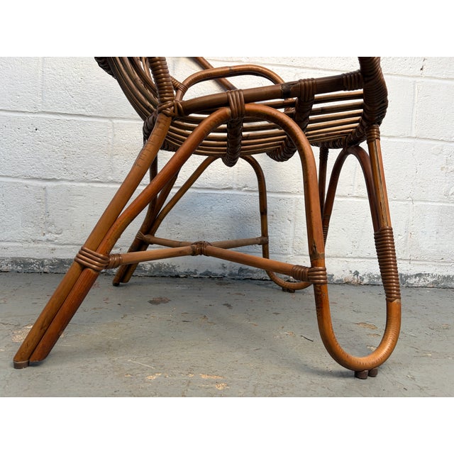 Wood Vintage Bamboo and Rattan Lounge Chair For Sale - Image 7 of 14