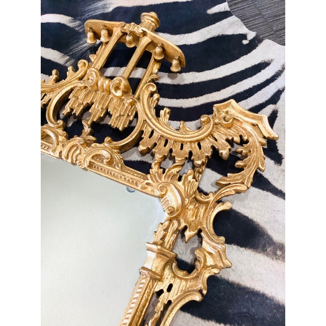 Vintage Gold Gilt Hollywood Regency Chinese Chippendale Style Pagoda Carved Wood Wall Mirror For Sale - Image 9 of 17