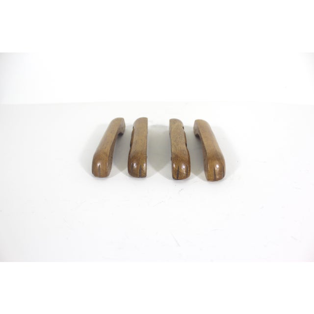Brown Set of 4 Carved Oak Wood Drawer Pulls Handles Hardware Vintage Mid Century, Seventies Salvage For Sale - Image 8 of 8