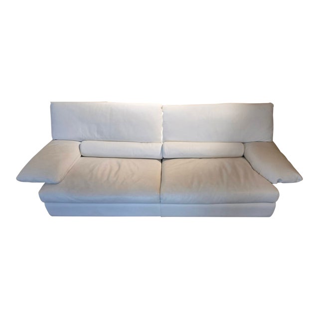 Roche Bobois White Leather Adjustable-Back Sofa, Sculptural Metal Base, Early 2000s (84)) For Sale
