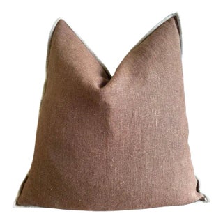 French Flax Linen Accent Pillow in Moka For Sale