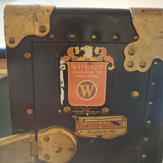 Wood Roaring 20s, Beautiful Early Wheary Wardrobe Steamer Trunk For Sale - Image 7 of 10
