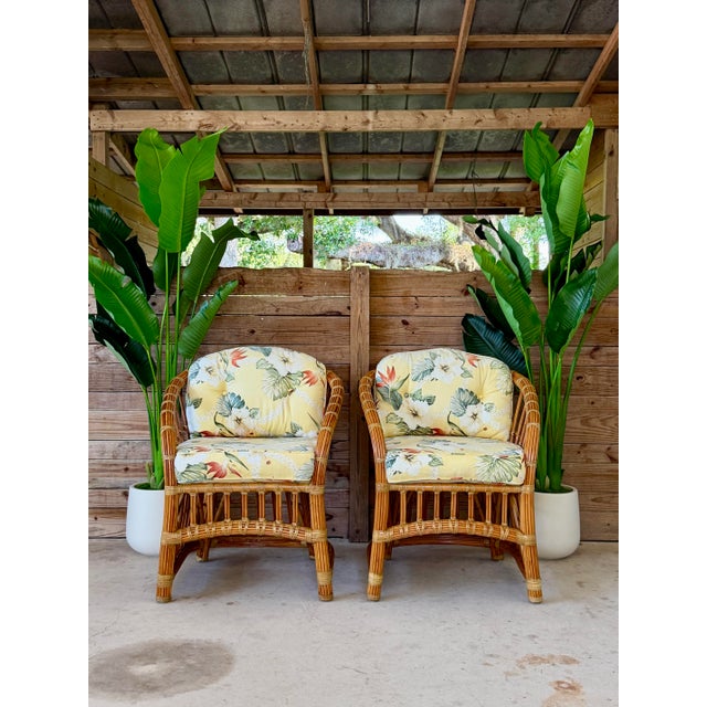 Vintage Coastal Organic Modern Pencil Rattan Lounge Chairs – Pair For Sale - Image 11 of 12
