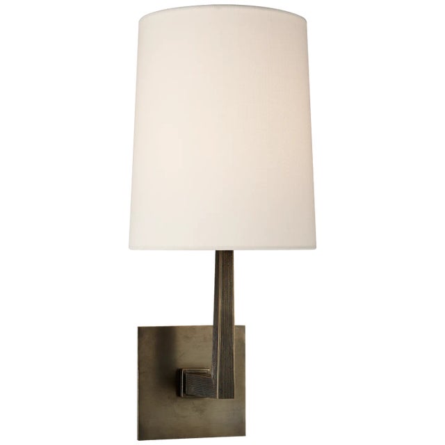 Barbara Barry for Visual Comfort Signature Ojai Medium Single Sconce in Bronze with Linen Shade For Sale