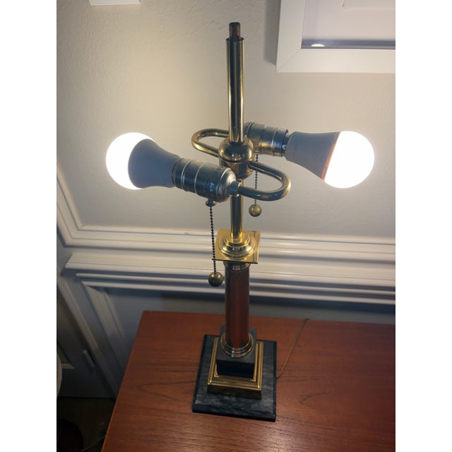Neoclassical Vintage French Empire-Style Brass Column Table Lamp With Black Stone Base For Sale - Image 3 of 13