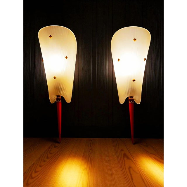 Vintage Wall Lights with Textured Shades and Red Details, 1950s, Set of 2 For Sale - Image 10 of 11
