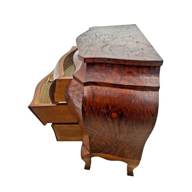 Vintage Petite Venetian Bombe Commode Small Chest of Drawers Burled Walnut For Sale - Image 4 of 11