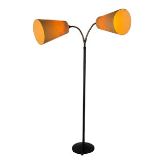 Metal Floor Lamp With Dual Textured Shades Mid-Century Modern 1950s For Sale
