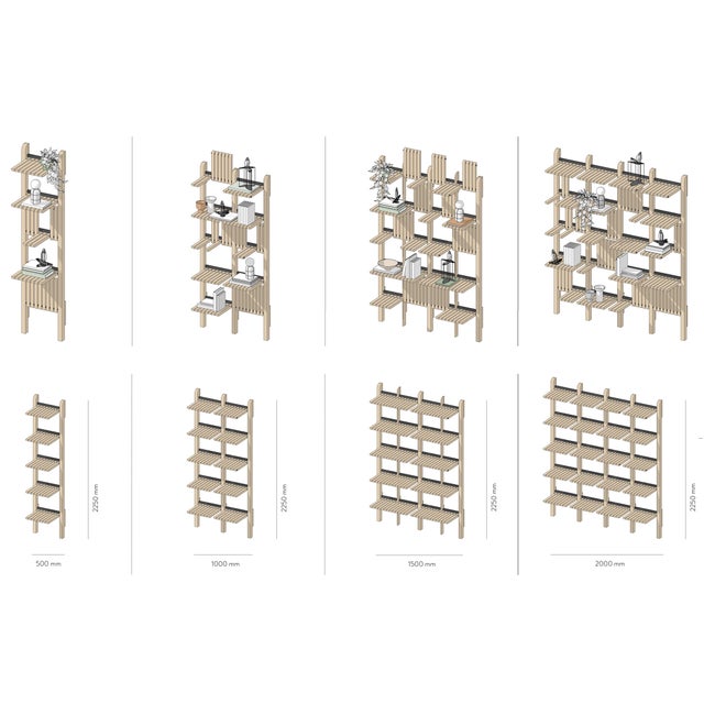 Modern Shelving System Handcrafted Black Stained Wood on the Steel Frame Modular Shelves 1500 Mm For Sale - Image 12 of 17