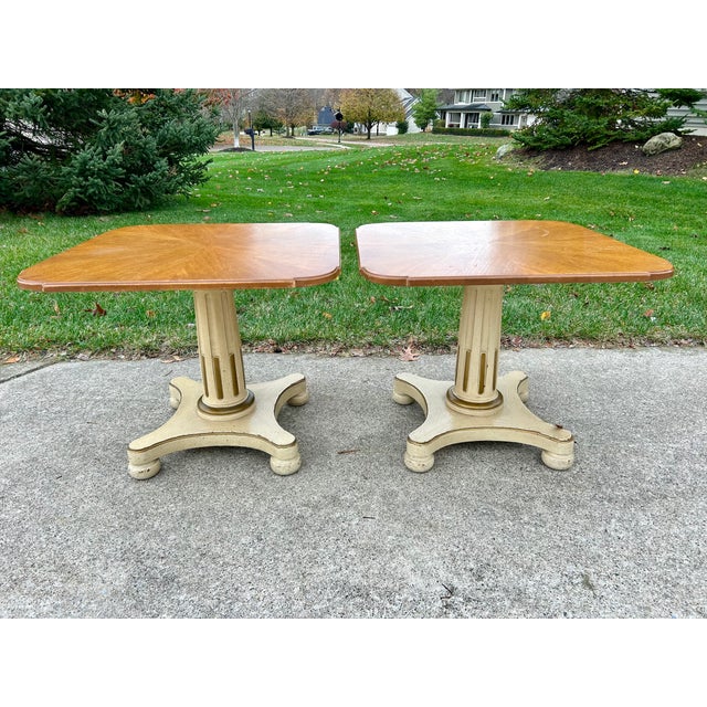 1970s Vintage Henredon Pair of Neo-Classical Walnut & Ivory Accent Tables For Sale - Image 5 of 10