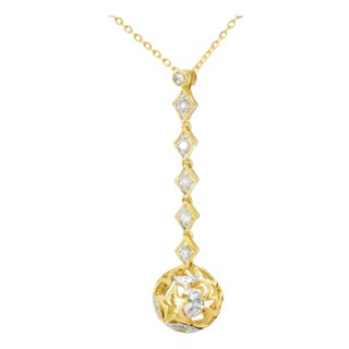 Late 20th Century 14K Yellow Gold Diamond Moon Stars Ball Sphere Pendant Necklace Slide For Sale