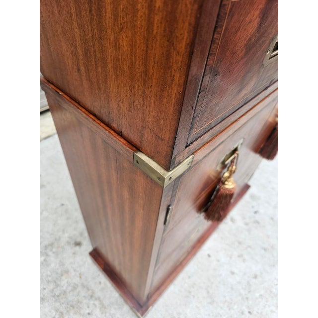 Mid 20th Century Vintage 2-Door Diminutive Faux Campaign Drawers Secretary For Sale - Image 10 of 12