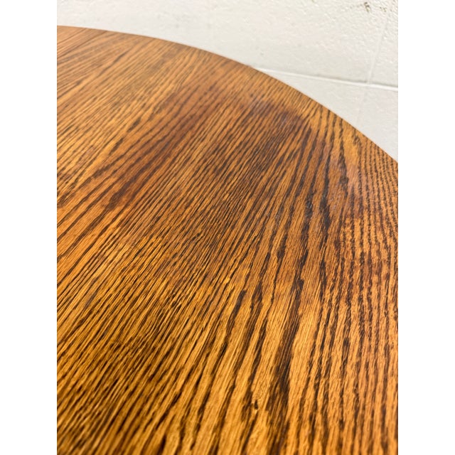 Vintage 48 Inch Round Quarter Sawn Oak Lion Paw Claw Foot Pedestal Dining Table For Sale - Image 13 of 16