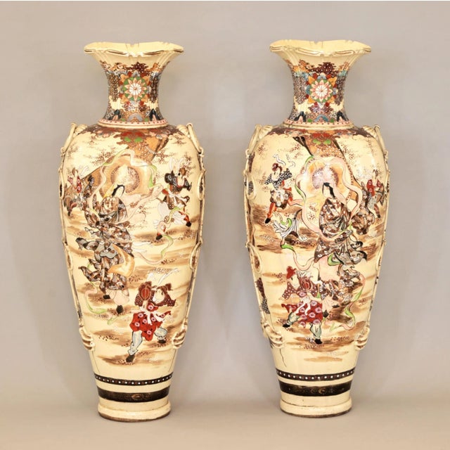 Japanese Outdoor Satsuma Vases, Set of 2 For Sale - Image 3 of 8