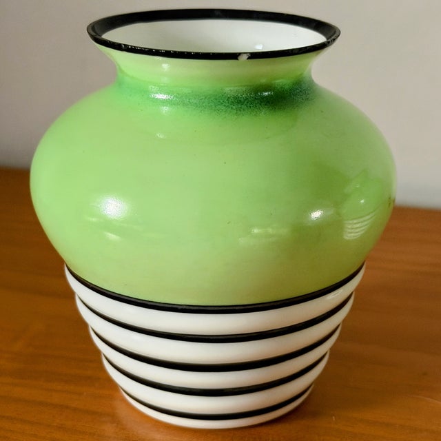 Green & White Glass Vase Duo | Art Deco For Sale - Image 11 of 12