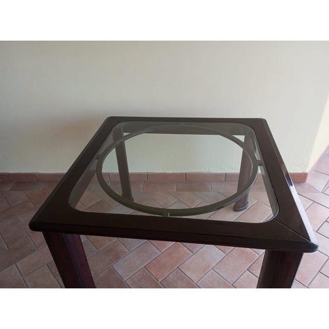 Brown Art Deco Square Table with Glass Top, France, 1960s For Sale - Image 8 of 12