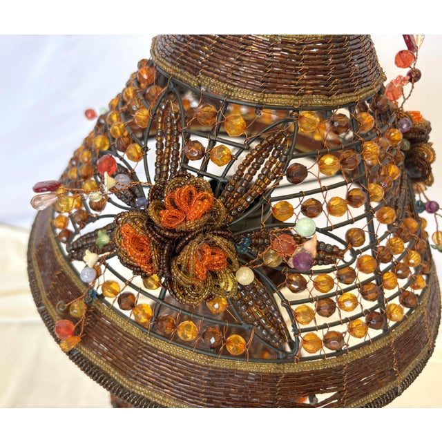 Vintage Beaded Tramp Art Table Lamp With Floral Embellishments For Sale - Image 15 of 18