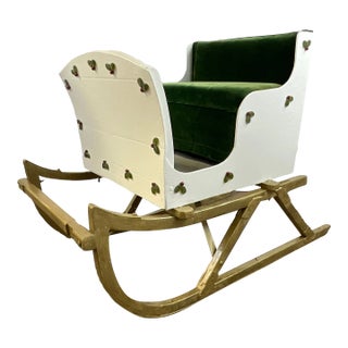 1940s Americana Hollywood Regency Christmas Shetland Pony Sleigh, Life Size Artisan Christmas Holiday Accent For Sale