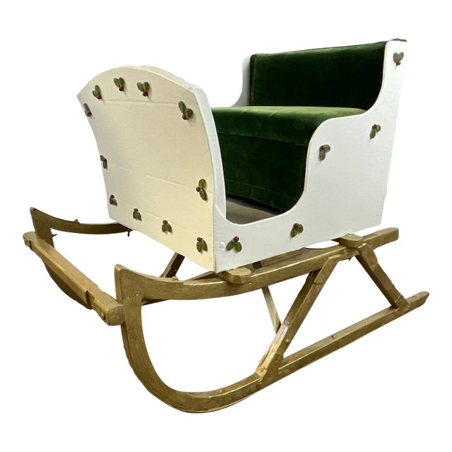 1940s Americana Hollywood Regency Christmas Shetland Pony Sleigh, Life Size Artisan Christmas Holiday Accent For Sale