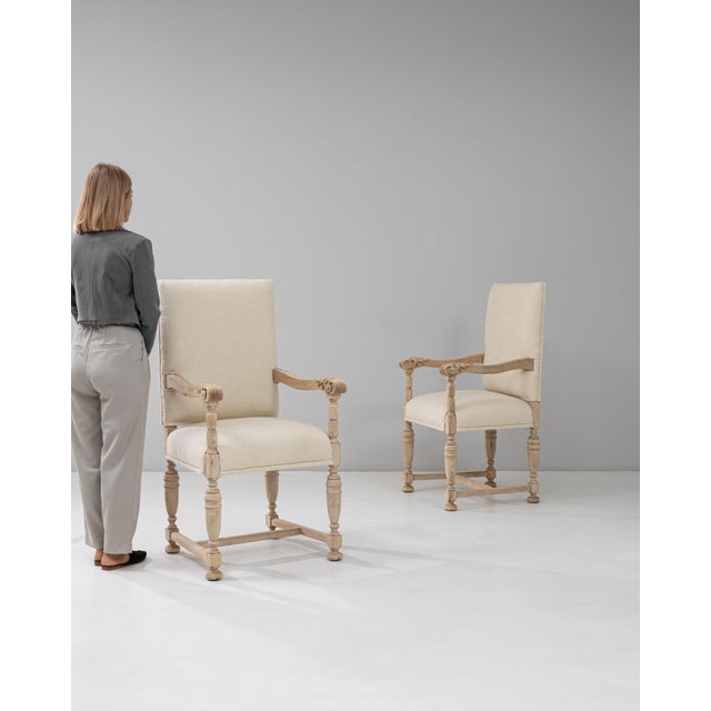 1900s French Oak Armchairs With Upholstered Cushions - A Pair For Sale - Image 17 of 18