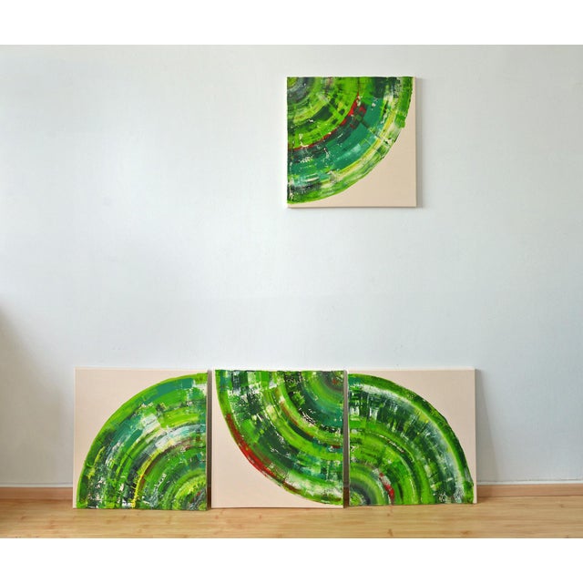 2020s Green Circle Quadriptych, Contemporary Painting on Canvas For Sale - Image 5 of 10