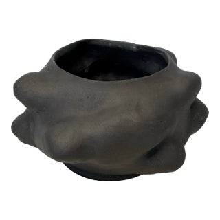 Abstract Modern Studio Art Black Pottery Planter For Sale