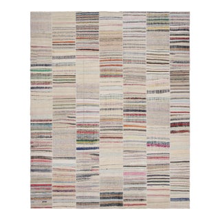Modern Patchwork Kilim Rug in Gray Multicolor Stripe Pattern by Rug & Kilim For Sale