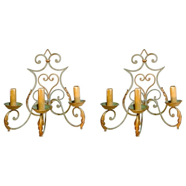 Brown Vintage Wall Sconces in Wrought Iron, 1925, Set of 2 For Sale - Image 8 of 8