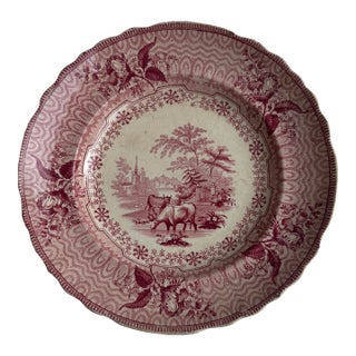 English Transferware Plate in Red With "Park Scenery" Pattern For Sale