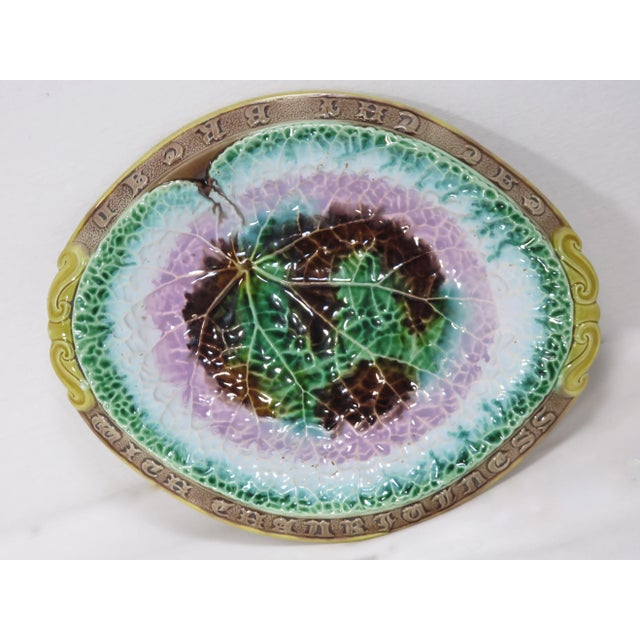 Late 19th Century Antique Majolica Motto Bread Tray For Sale - Image 9 of 12