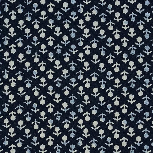 Sample- Schumacher Beatriz Handprint Fabric in Indigo For Sale