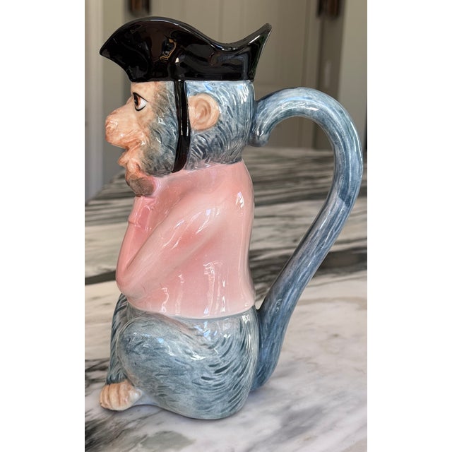 Majolica Style Singerie Motif Pitcher For Sale - Image 11 of 12