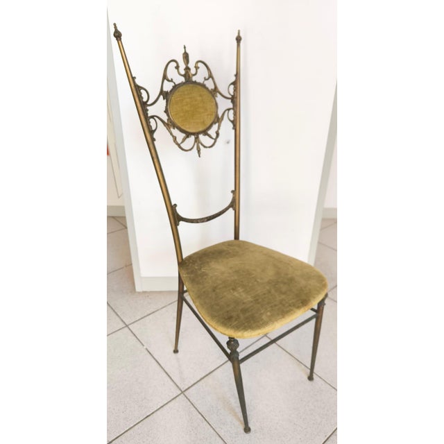 Metal Vintage Brass Chair with Green Velvet Seat For Sale - Image 7 of 10