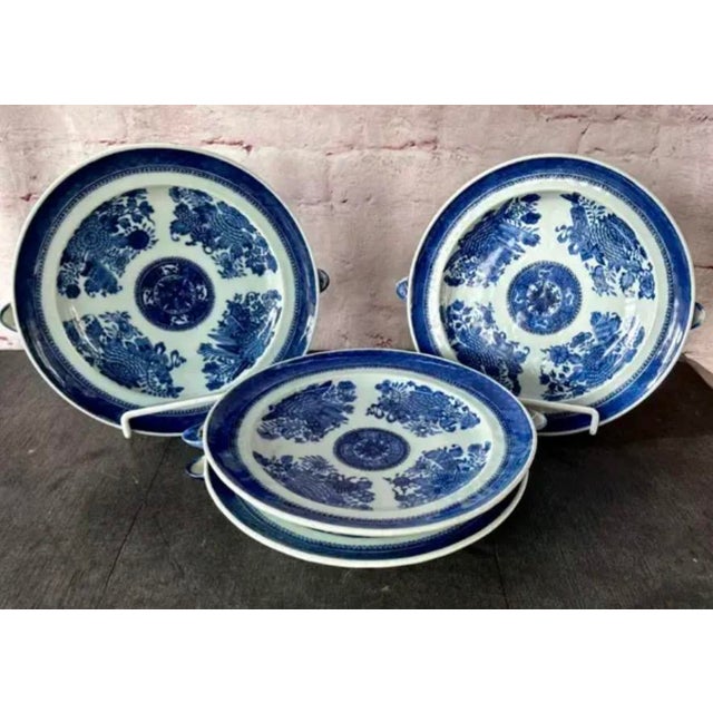 Chinese Blue Fitzhugh Porcelain Hot Plates Set of Four For Sale - Image 11 of 12