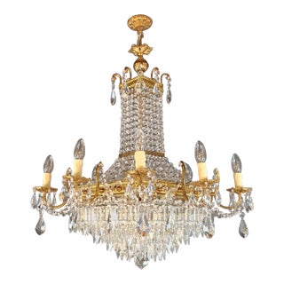 1900s Empire Louis XVI Square Crystal Chandelier Made of Brass For Sale
