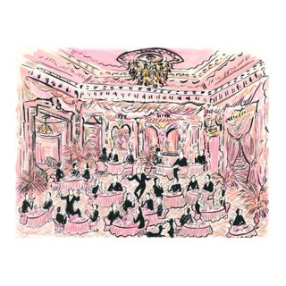 Pink Dining Original Watercolor by Pauline De Roussy De Sales For Sale