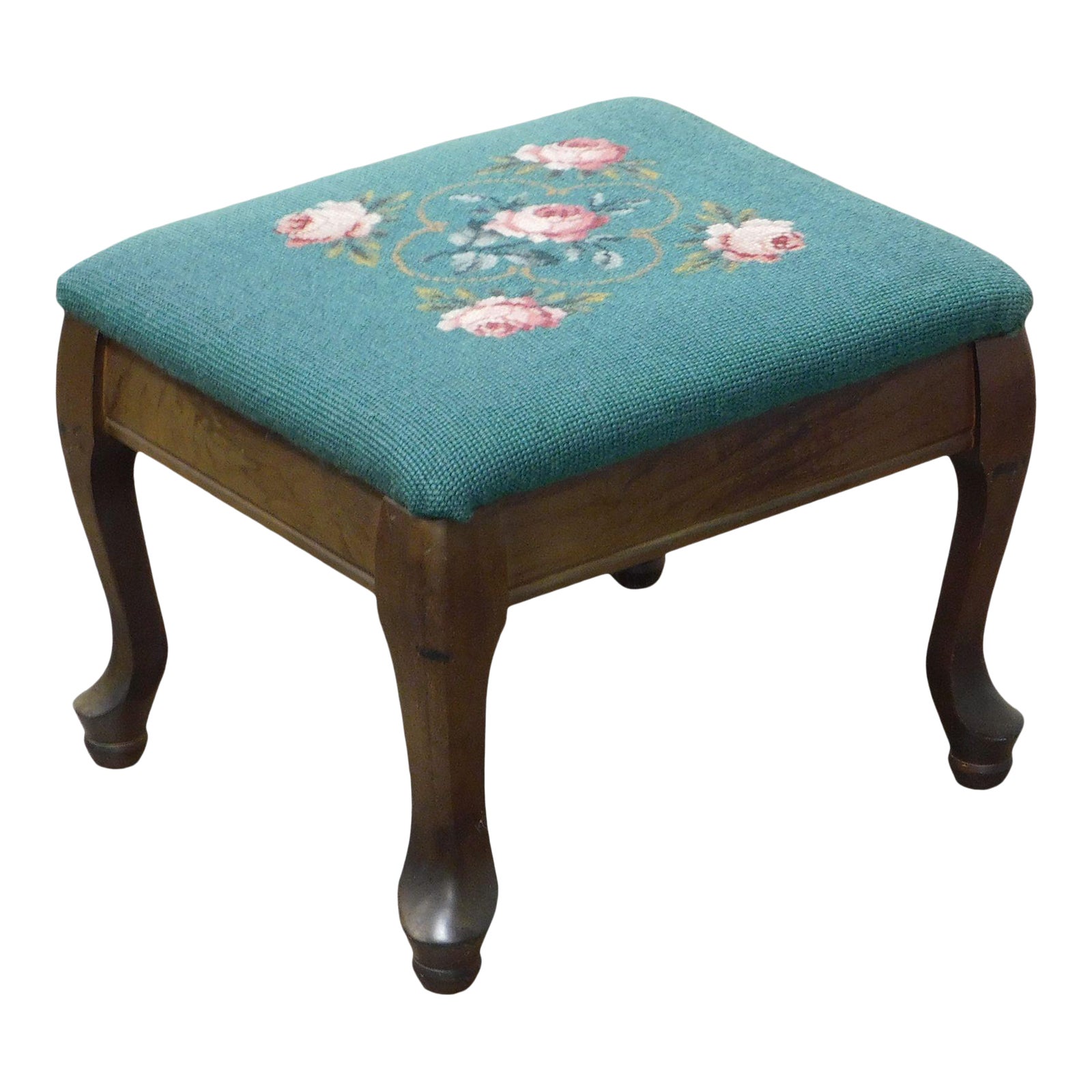 Vintage Needlepoint Small Footstool Chairish